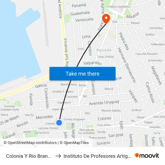 Colonia Y Rio Branco to Instituto De Profesores Artigas map