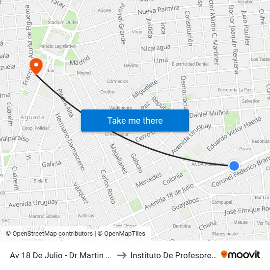Av 18 De Julio - Dr Martin C Martinez to Instituto De Profesores Artigas map
