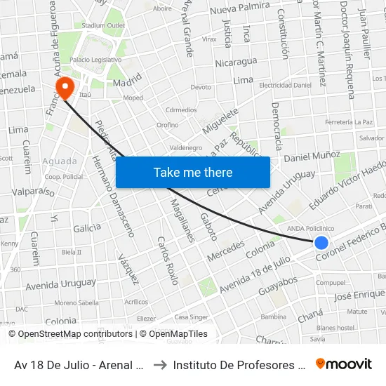 Av 18 De Julio - Arenal Grande to Instituto De Profesores Artigas map