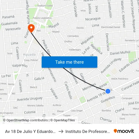 Av 18 De Julio Y Eduardo Acevedo to Instituto De Profesores Artigas map