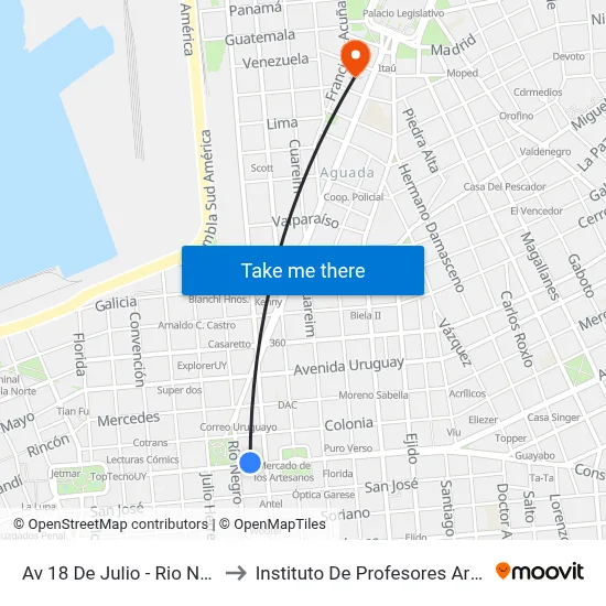 Av 18 De Julio - Rio Negro to Instituto De Profesores Artigas map