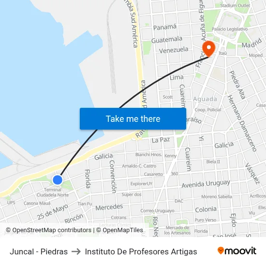 Juncal - Piedras to Instituto De Profesores Artigas map