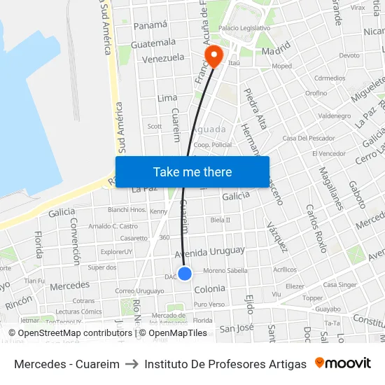 Mercedes - Cuareim to Instituto De Profesores Artigas map