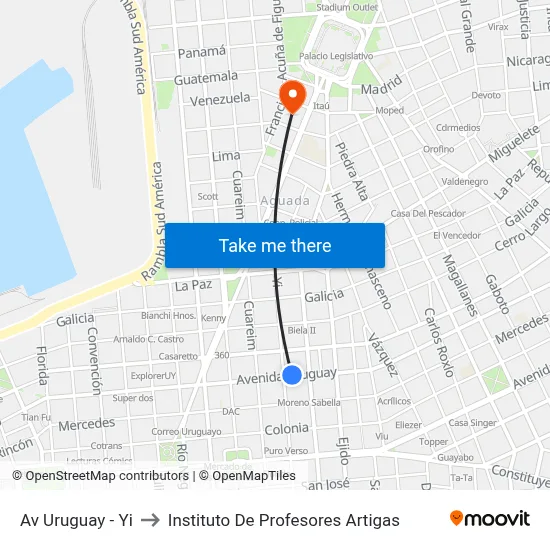 Av Uruguay - Yi to Instituto De Profesores Artigas map