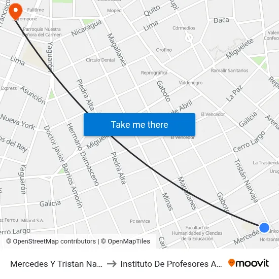 Mercedes Y Tristan Narvaja to Instituto De Profesores Artigas map