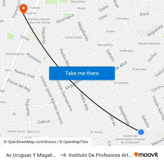 Av Uruguay Y Magallanes to Instituto De Profesores Artigas map
