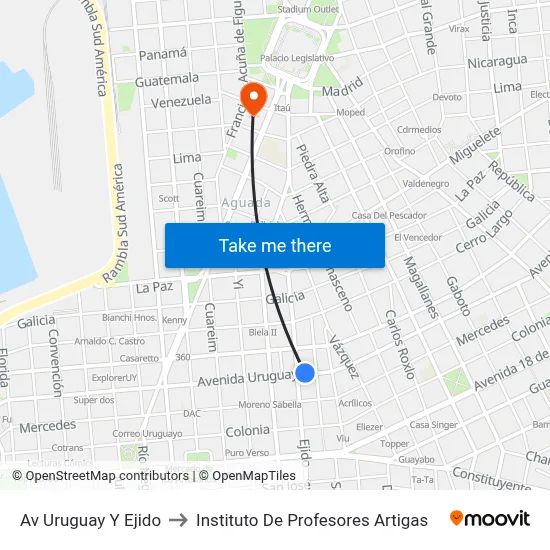 Av Uruguay Y Ejido to Instituto De Profesores Artigas map