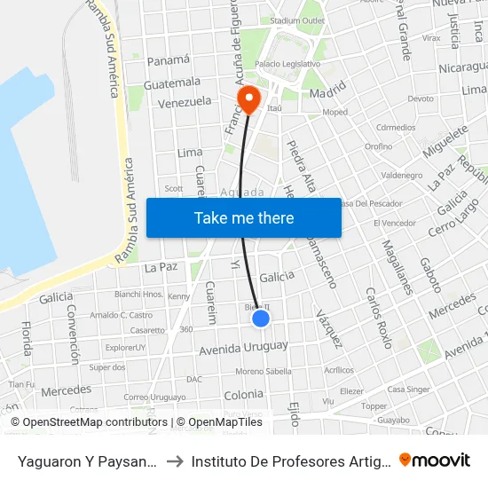 Yaguaron Y Paysandu to Instituto De Profesores Artigas map