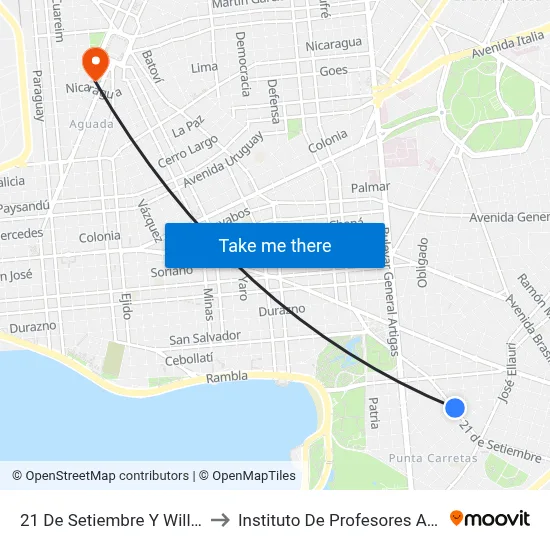 21 De Setiembre Y Williman to Instituto De Profesores Artigas map