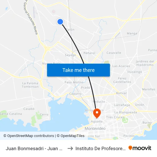 Juan Bonmesadri - Juan De La Cosa to Instituto De Profesores Artigas map