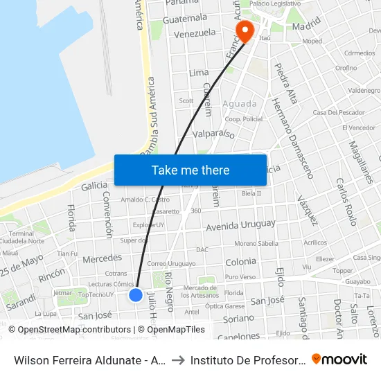 Wilson Ferreira Aldunate - Av 18 De Julio to Instituto De Profesores Artigas map