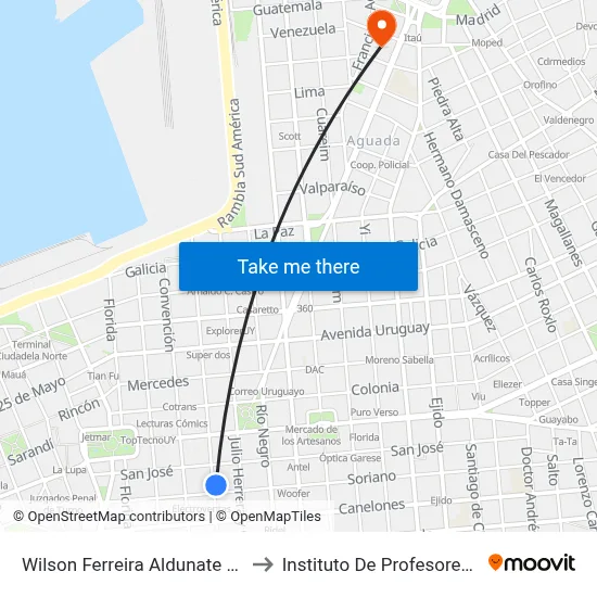 Wilson Ferreira Aldunate Y Soriano to Instituto De Profesores Artigas map