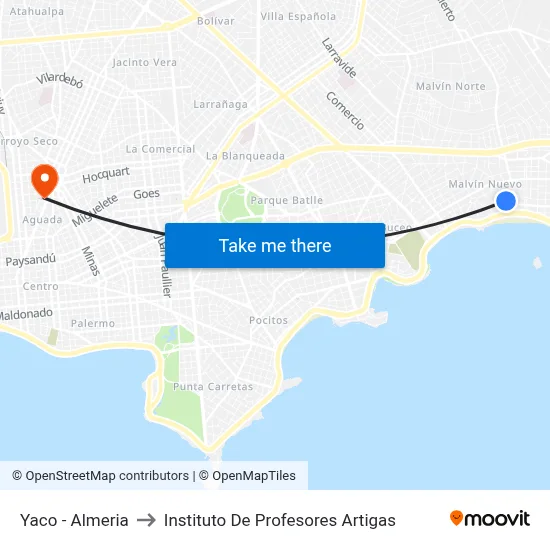 Yaco - Almeria to Instituto De Profesores Artigas map