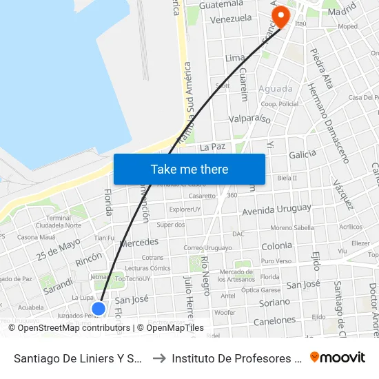 Santiago De Liniers Y San Jose to Instituto De Profesores Artigas map