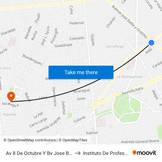 Av 8 De Octubre Y Bv Jose Batlle Y Ordoñez to Instituto De Profesores Artigas map