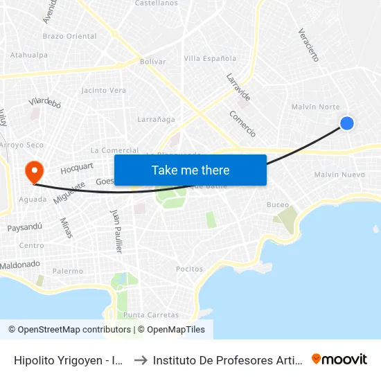 Hipolito Yrigoyen - Igua to Instituto De Profesores Artigas map
