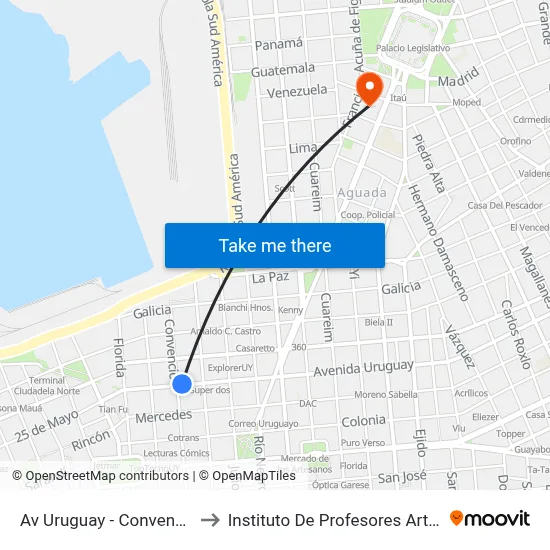 Av Uruguay - Convencion to Instituto De Profesores Artigas map