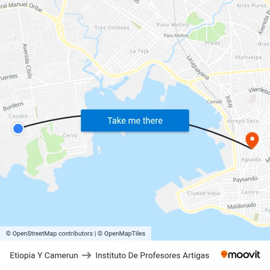 Etiopia Y Camerun to Instituto De Profesores Artigas map