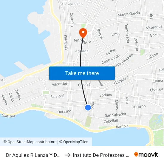 Dr Aquiles R Lanza Y Durazno to Instituto De Profesores Artigas map