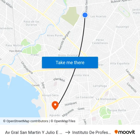 Av Gral San Martin Y Julio E Suarez Peloduro to Instituto De Profesores Artigas map