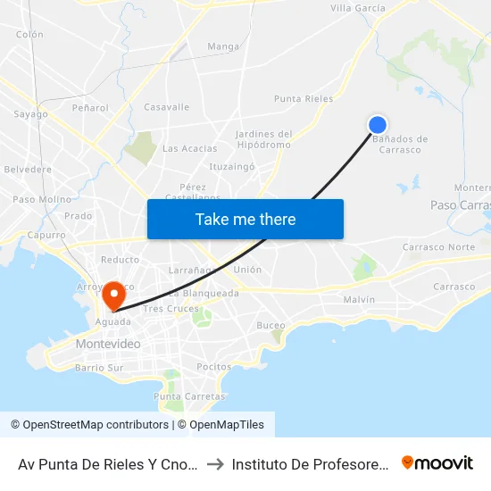 Av Punta De Rieles Y Cno Dionisos to Instituto De Profesores Artigas map