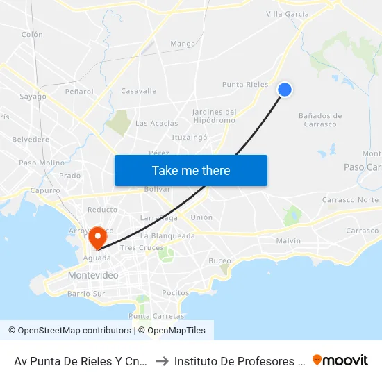 Av Punta De Rieles Y Cno Delfin to Instituto De Profesores Artigas map