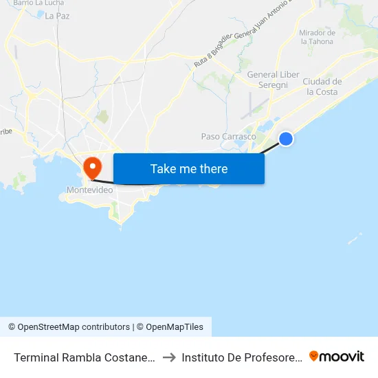 Terminal Rambla Costanera (Ancap) to Instituto De Profesores Artigas map