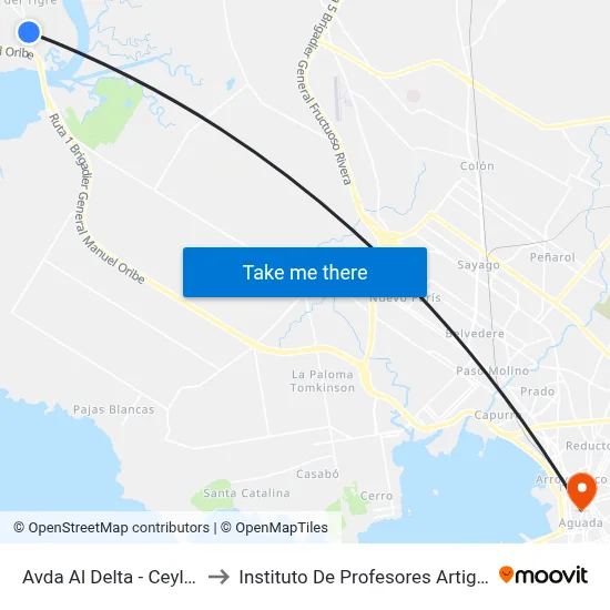 Avda Al Delta - Ceylan to Instituto De Profesores Artigas map