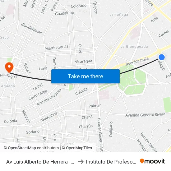 Av Luis Alberto De Herrera - Jose Mazzini to Instituto De Profesores Artigas map