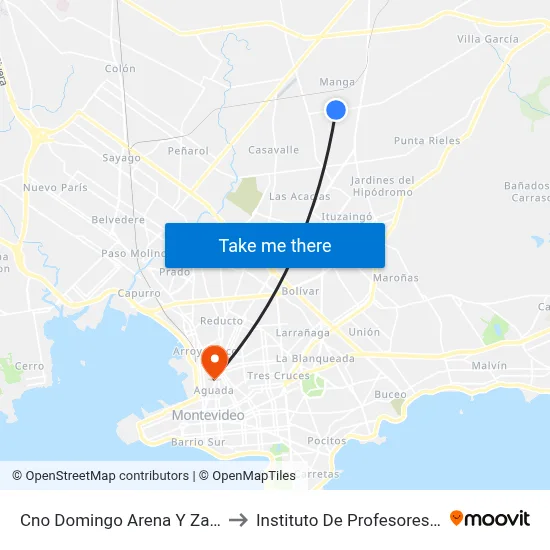 Cno Domingo Arena Y Zapadores to Instituto De Profesores Artigas map
