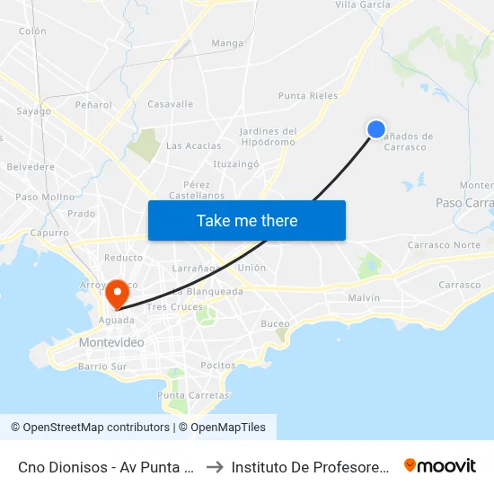 Cno Dionisos - Av Punta De Rieles to Instituto De Profesores Artigas map