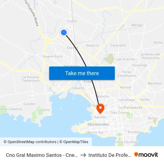 Cno Gral Maximo Santos - Cnel Jose Maria Navajas to Instituto De Profesores Artigas map