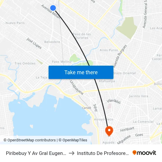 Piribebuy Y Av Gral Eugenio Garzon to Instituto De Profesores Artigas map