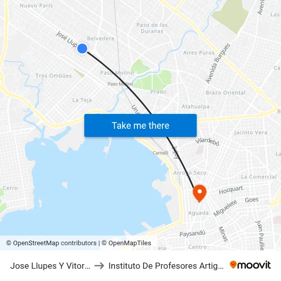Jose Llupes Y Vitoria to Instituto De Profesores Artigas map