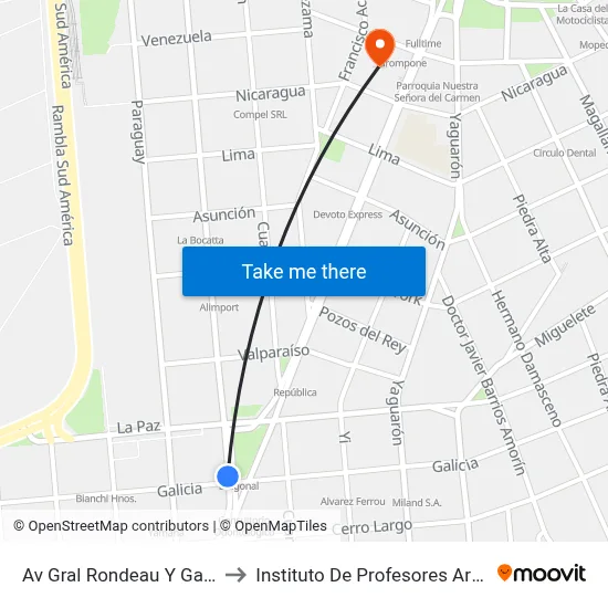 Av Lib Brig Gral Lavalleja Y Cuareim to Instituto De Profesores Artigas map