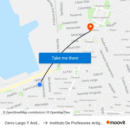 Cerro Largo Y Andes to Instituto De Profesores Artigas map