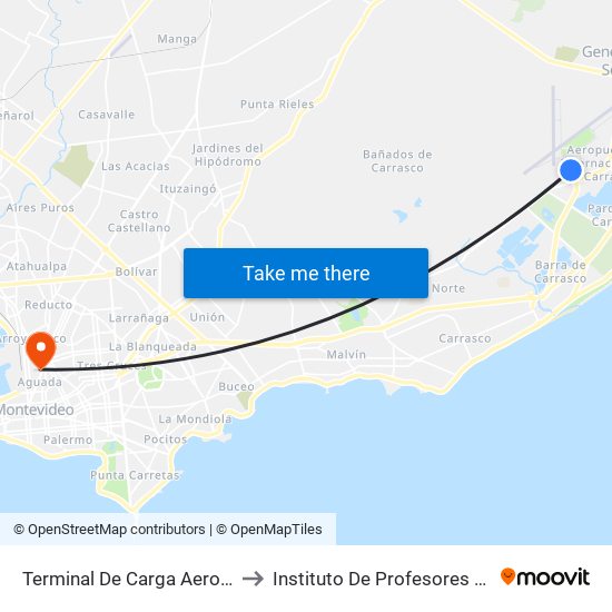 Terminal De Carga Aeropuerto to Instituto De Profesores Artigas map