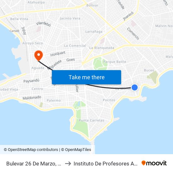 Bulevar 26 De Marzo, 3540 to Instituto De Profesores Artigas map