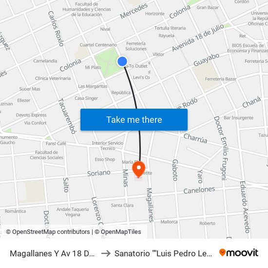 Magallanes Y Av 18 De Julio to Sanatorio ""Luis Pedro Lenguas"" map