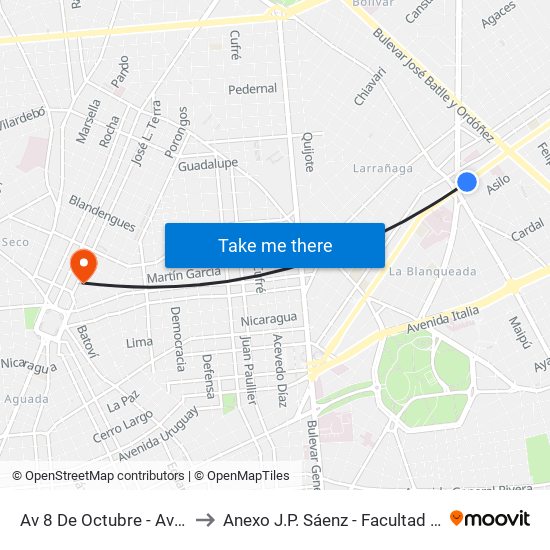 Av 8 De Octubre - Av Damaso Antonio Larrañaga to Anexo J.P. Sáenz - Facultad De Química Y Facultad De Medicina map