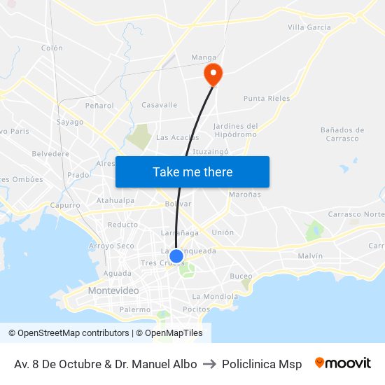 Av. 8 De Octubre & Dr. Manuel Albo to Policlinica Msp map