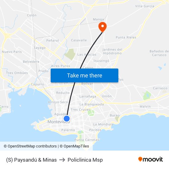 (S) Paysandú & Minas to Policlinica Msp map