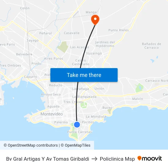 Bv Gral Artigas Y Av Tomas Giribaldi to Policlinica Msp map