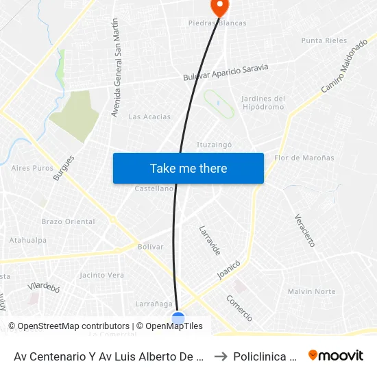 Av Centenario Y Av Luis Alberto De Herrera to Policlinica Msp map