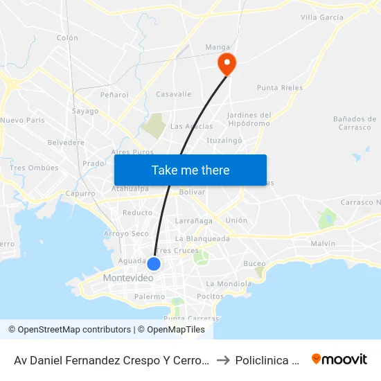 Av Daniel Fernandez Crespo Y Cerro Largo to Policlinica Msp map