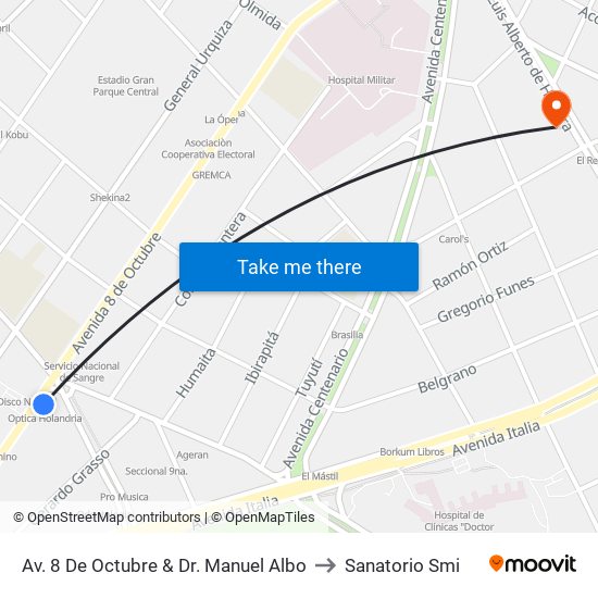 Av. 8 De Octubre & Dr. Manuel Albo to Sanatorio Smi map