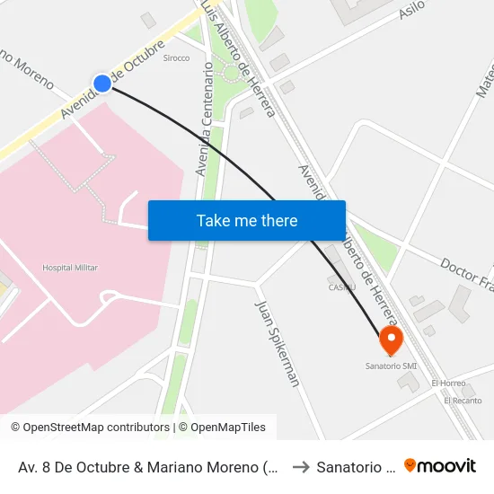 Av. 8 De Octubre & Mariano Moreno (H. Militar) to Sanatorio Smi map