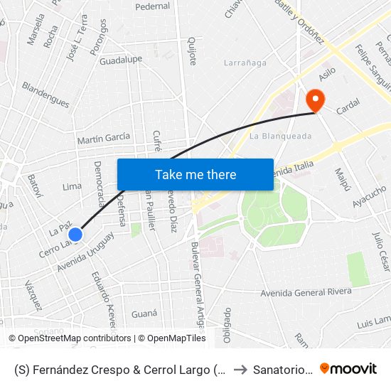 (S) Fernández Crespo & Cerrol Largo (Provisoria) to Sanatorio Smi map