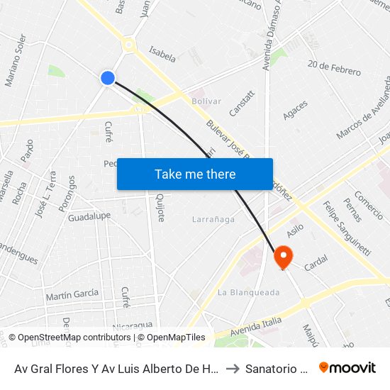 Av Gral Flores Y Av Luis Alberto De Herrera to Sanatorio Smi map