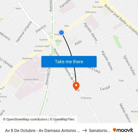 Av 8 De Octubre - Av Damaso Antonio Larrañaga to Sanatorio Smi map